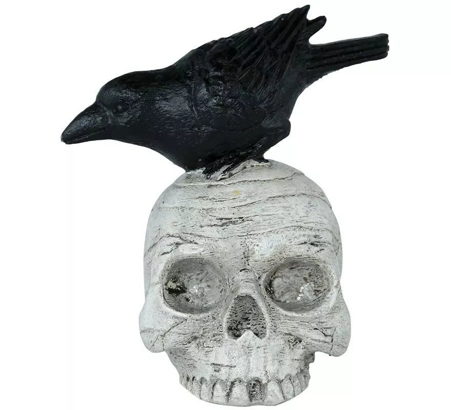 Translation missing: de.Calavera con Cuervo de Resina de 14x9 cm