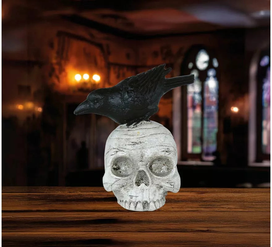 Translation missing: de.Calavera con Cuervo de Resina de 14x9 cm