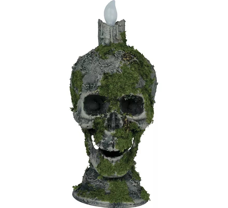 Calavera con Vela y Musgo con Luz de 35 cm