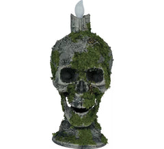 Totenkopf mit Kerze und Moos mit Licht 35 cm