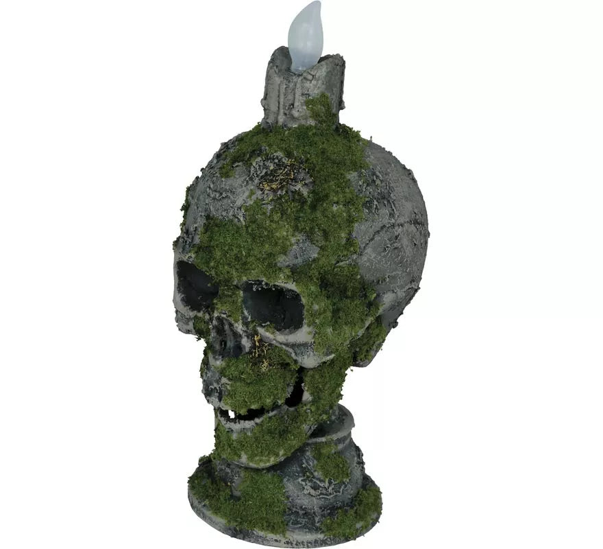 Calavera con Vela y Musgo con Luz de 35 cm