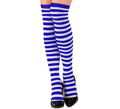 Weiß und blau gestreifte Kniestrümpfe für Damen, 64 cm