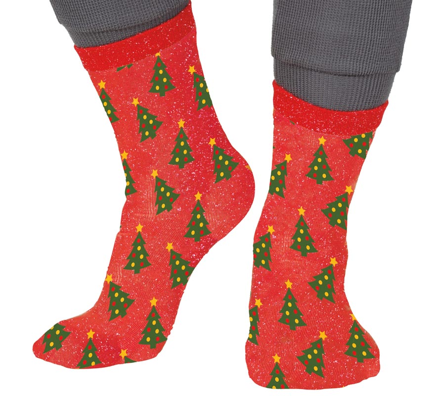 Calcetines Navideños Arboles con Purpurina en números del 22 al 41
