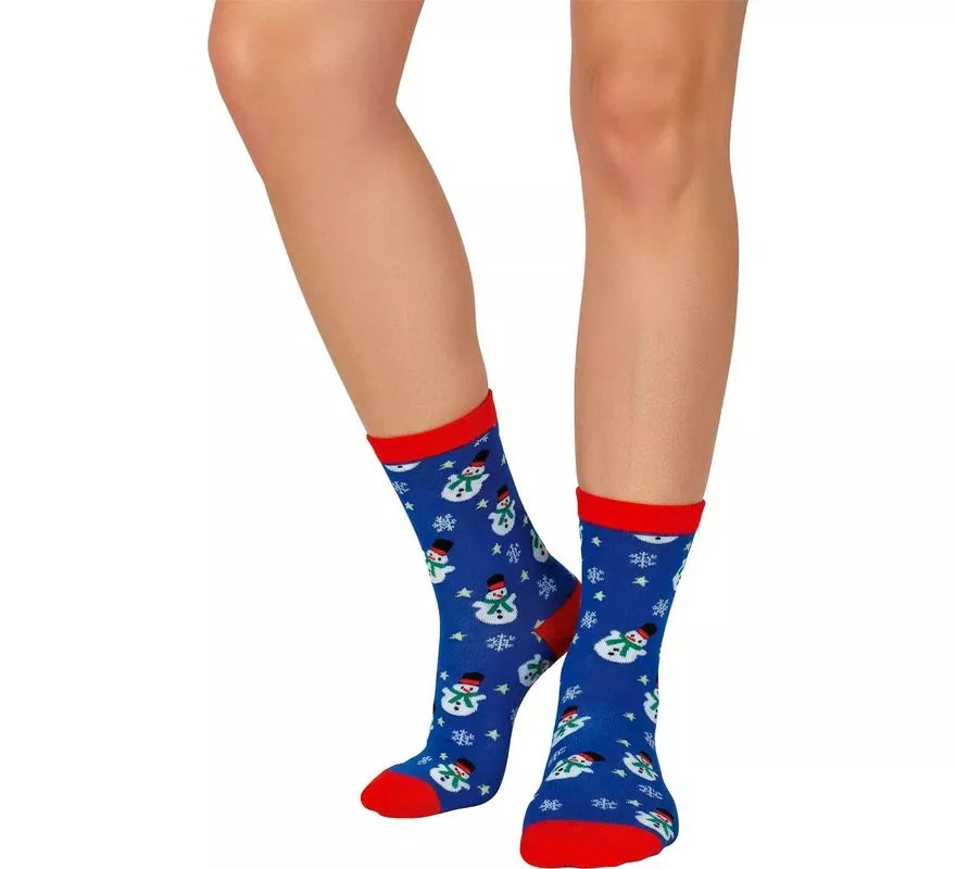Translation missing: es.Calcetines Navideños Muñeco de Nieve azul en números del 22 al 48