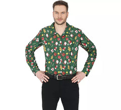 Bedrucktes grünes Weihnachtshemd für Herren