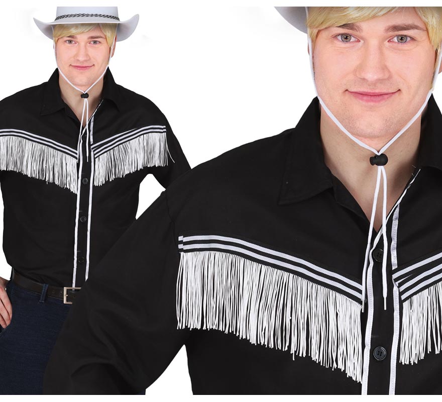 Translation missing: de.Camisa de Vaquero negro con flecos adulto