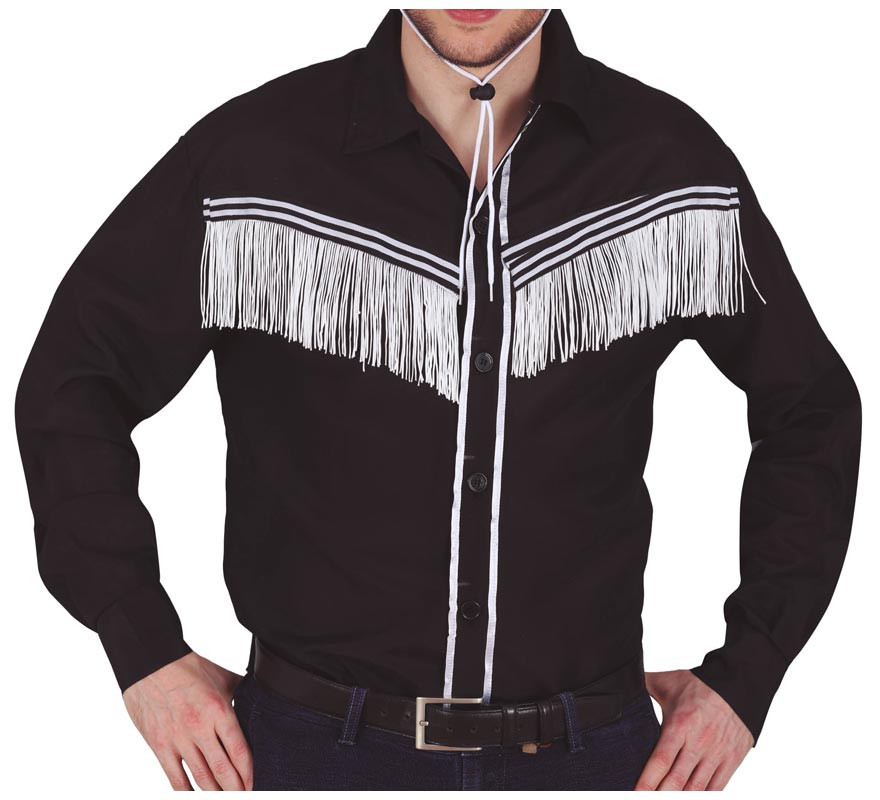 Translation missing: de.Camisa de Vaquero negro con flecos adulto