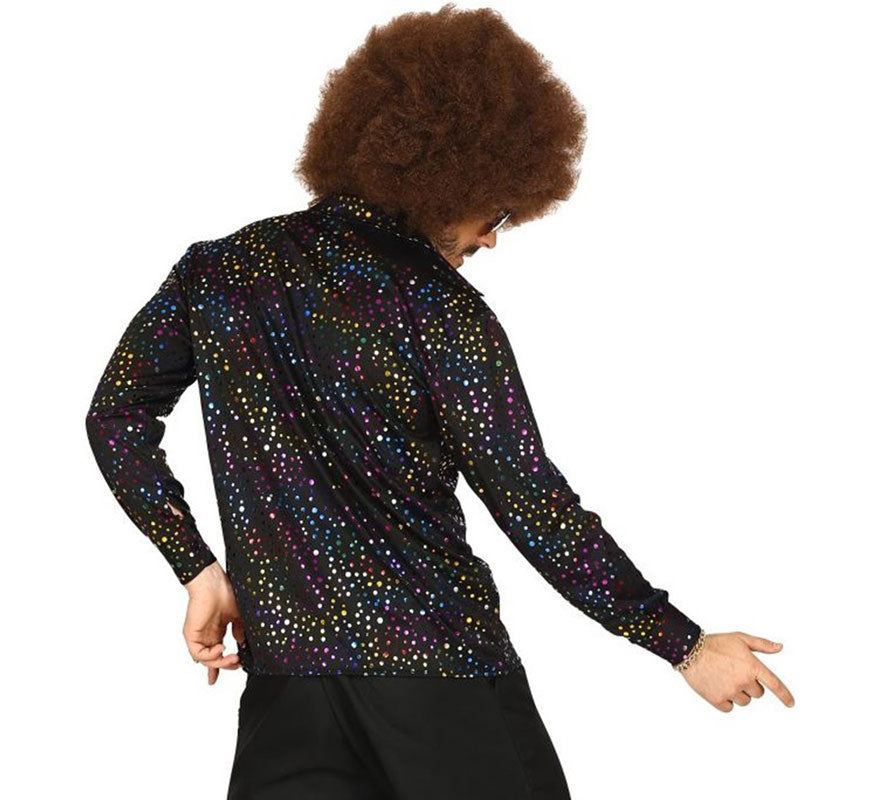 Camisa Disco Años 70 negra multicolor para hombre