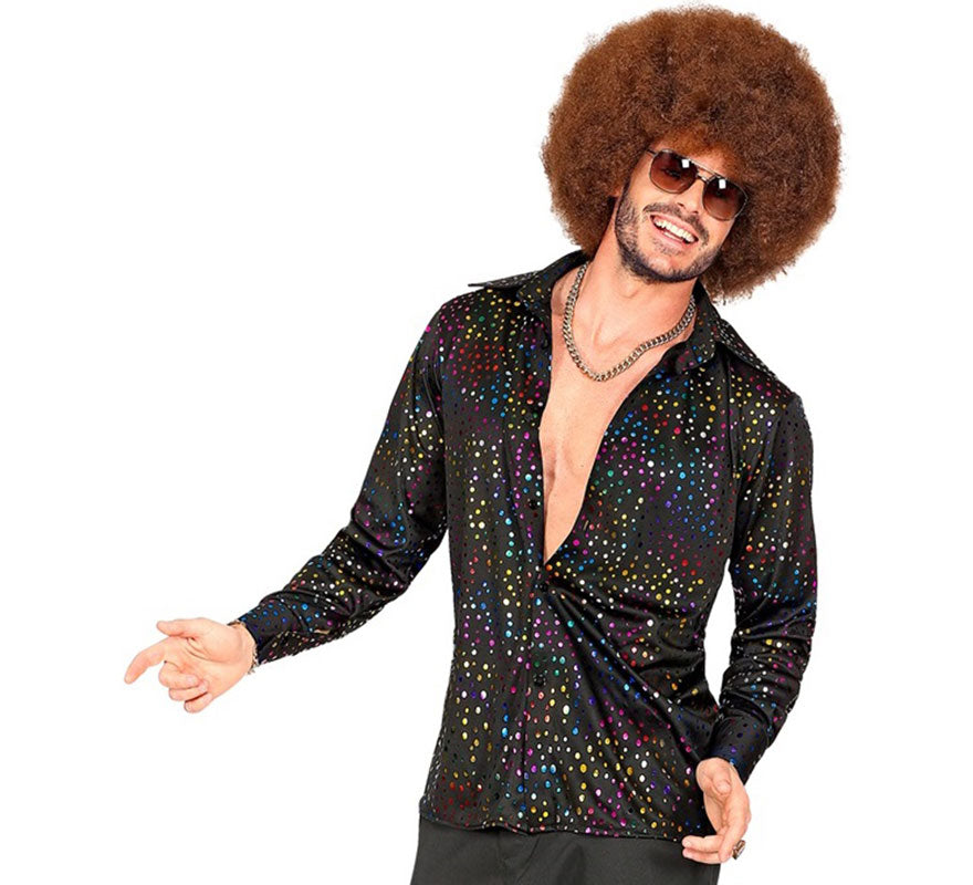 Translation missing: de.Camisa Disco Años 70 negra multicolor para hombre