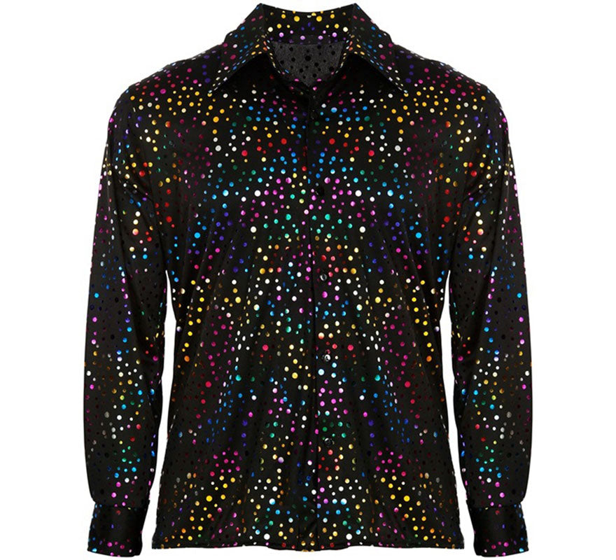 Translation missing: de.Camisa Disco Años 70 negra multicolor para hombre