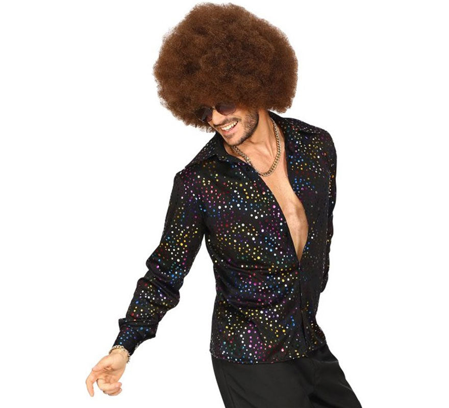 Translation missing: de.Camisa Disco Años 70 negra multicolor para hombre