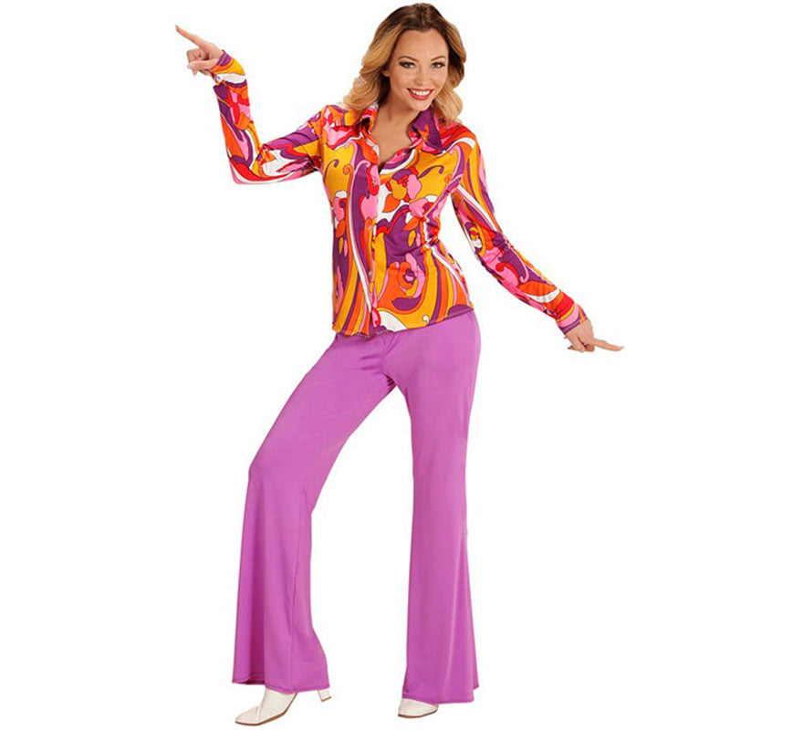 Camisa Disco Años 70 Orquídeas para mujer