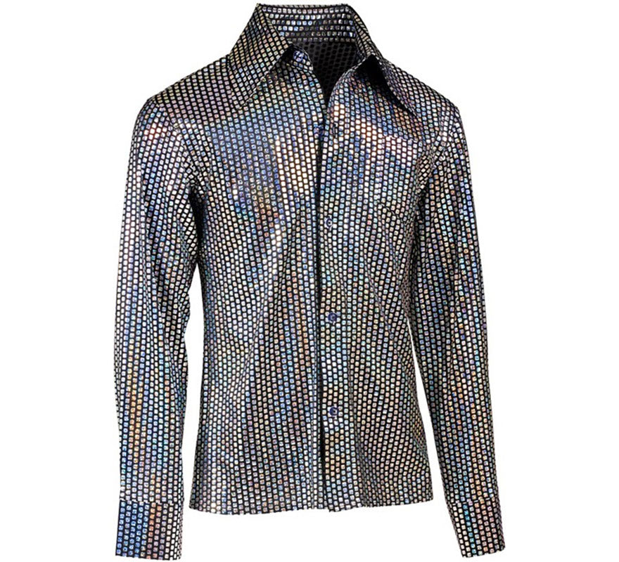 Translation missing: de.Camisa Disco Años 70 plateada para hombre