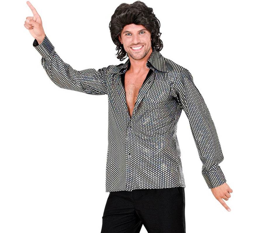 Translation missing: de.Camisa Disco Años 70 plateada para hombre