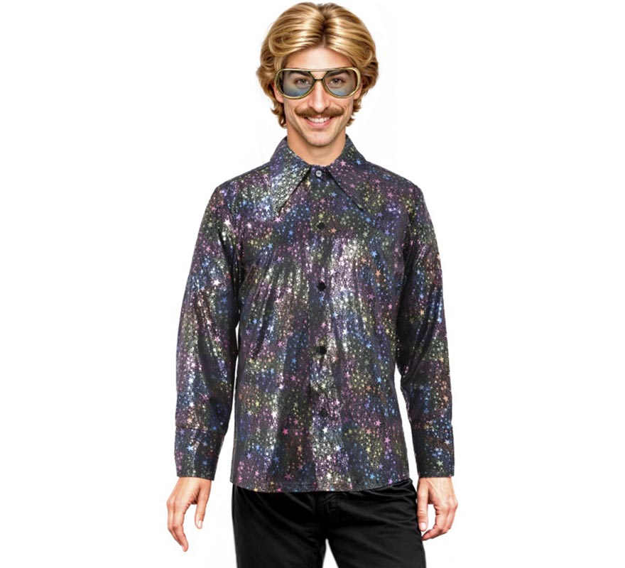 Translation missing: de.Camisa Disco Bling negro con estrellas para hombre