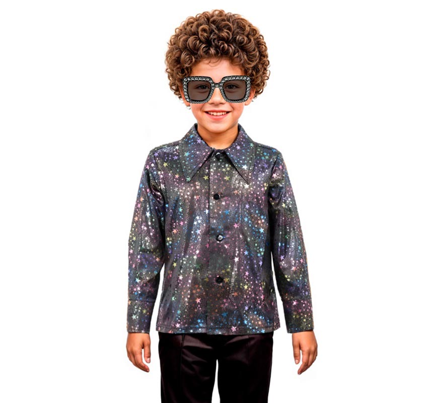 Translation missing: de.Camisa Disco Bling negro con estrellas para niño