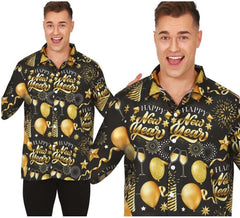 Schwarzes T-Shirt mit „Happy New Year“-Aufdruck für Erwachsene