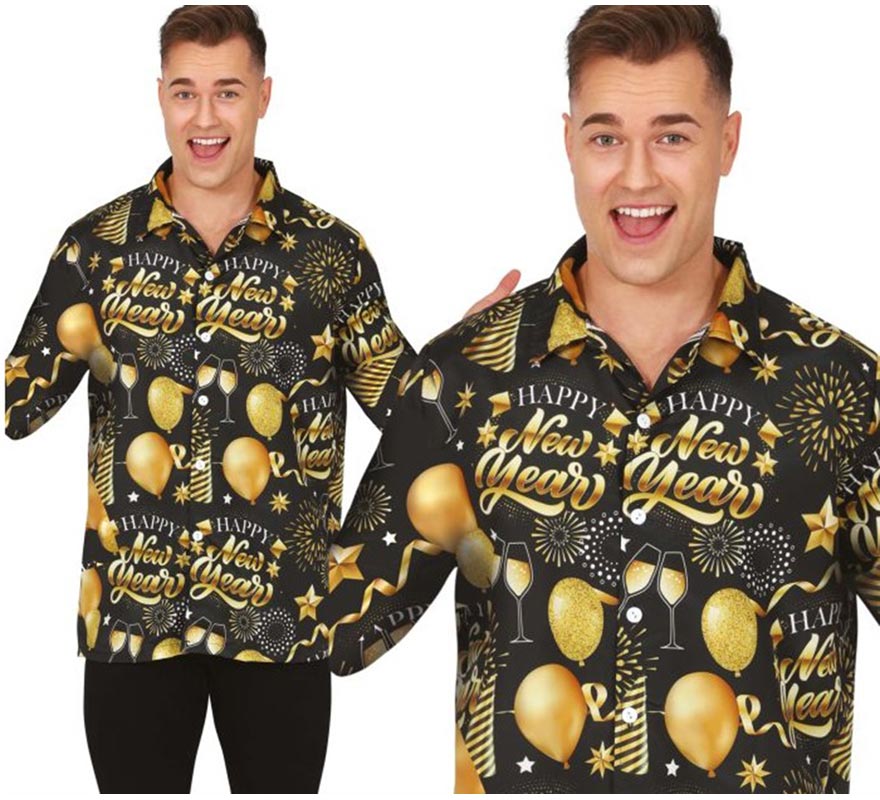 Translation missing: de.Camisa Happy New Year negro estampado adulto