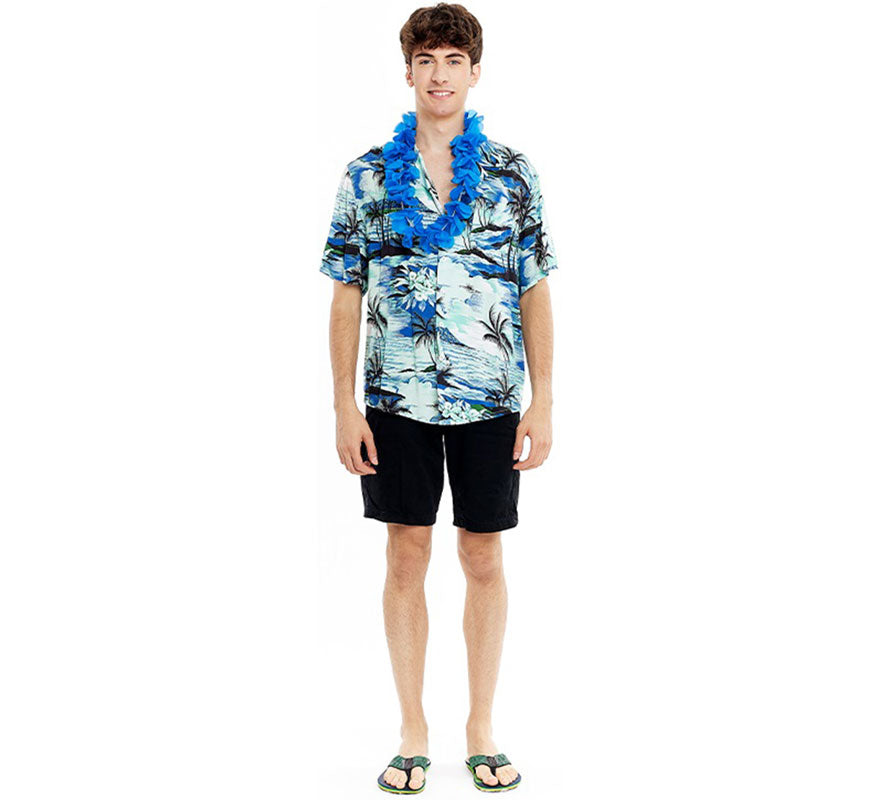 Translation missing: de.Camisa Hawaiana Palmeras azul para hombre