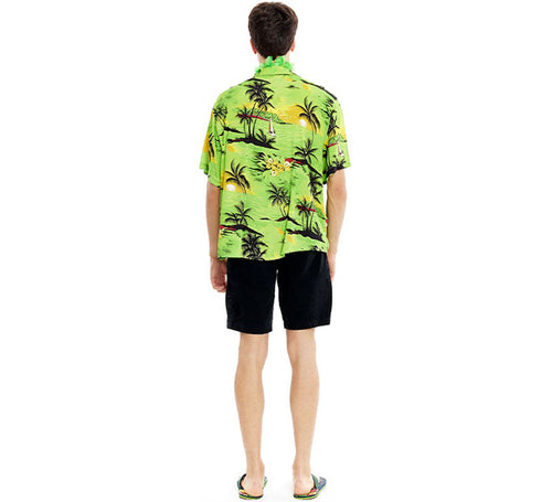 Camisa Hawaiana Palmeras verde para hombre