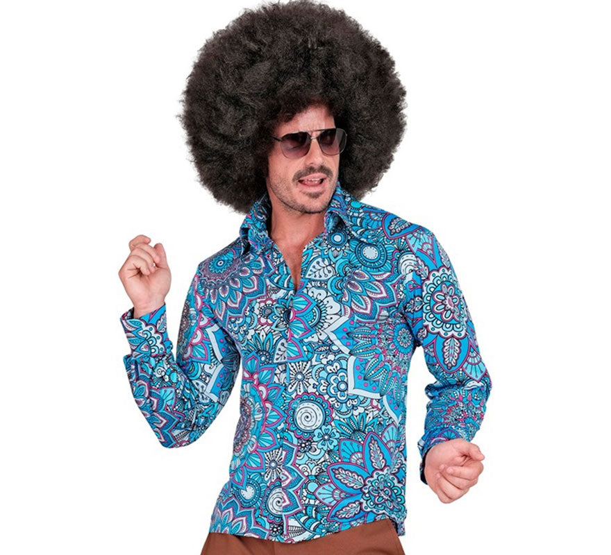 Translation missing: de.Camisa Hippie de los Años 60 azul para hombre