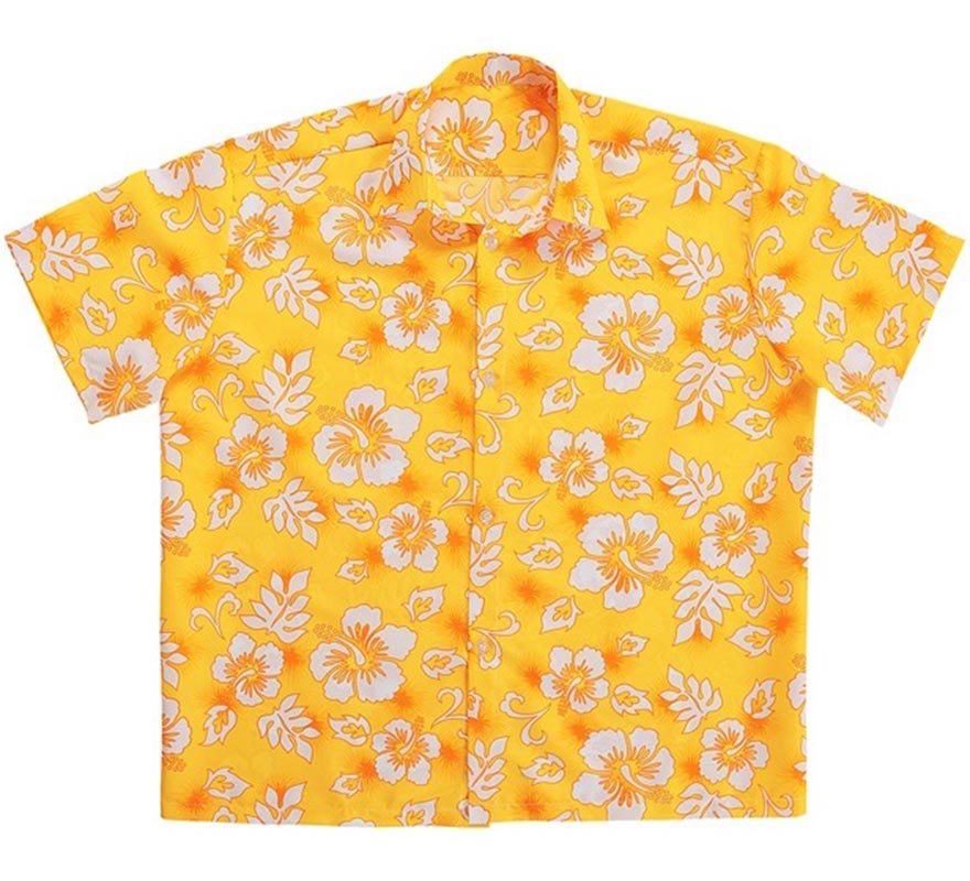 Translation missing: de.Camisa manga corta Hawaiana con Flores amarilla para hombre