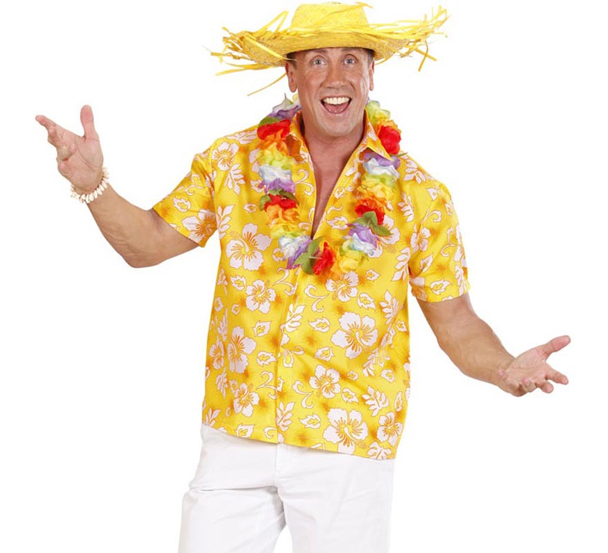 Translation missing: de.Camisa manga corta Hawaiana con Flores amarilla para hombre