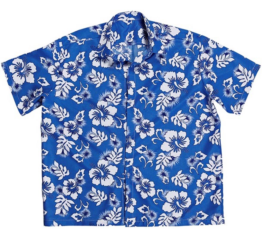 Translation missing: de.Camisa manga corta Hawaiana con Flores azul para hombre