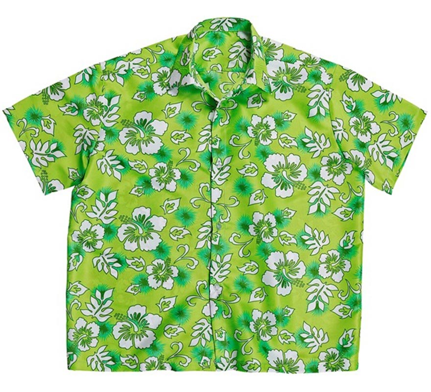 Translation missing: de.Camisa manga corta Hawaiana con Flores verde para hombre