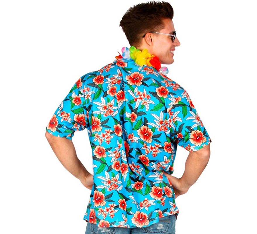 Translation missing: de.Camisa manga corta Hawaiana Estampada azul para hombre