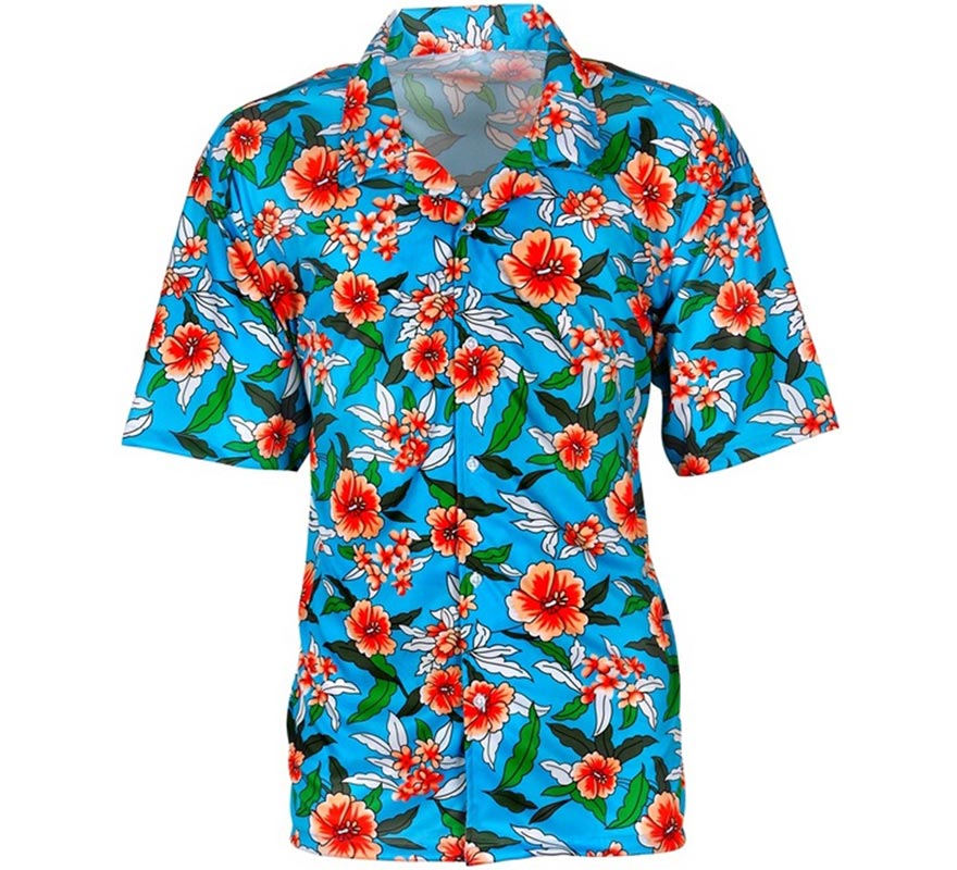 Camisa manga corta Hawaiana Estampada azul para hombre
