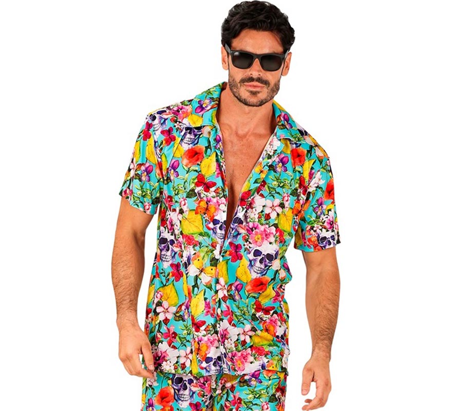 Camisa manga corta Hawaiana Estampado Calaveras para hombre
