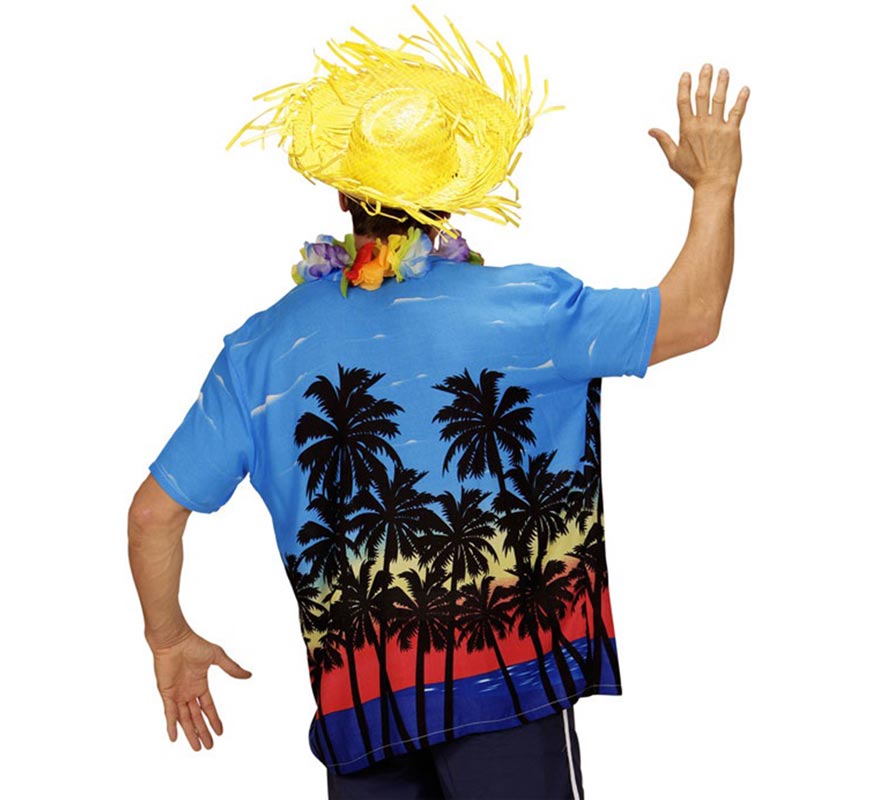 Translation missing: de.Camisa manga corta Hawaiana Palm Beach azul para hombre