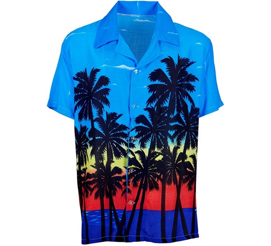 Translation missing: de.Camisa manga corta Hawaiana Palm Beach azul para hombre
