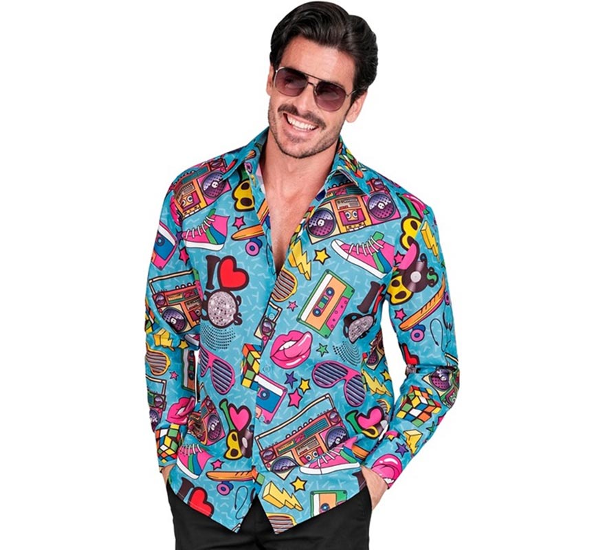 Camisa manga larga Años 80 Estampado Retro para hombre