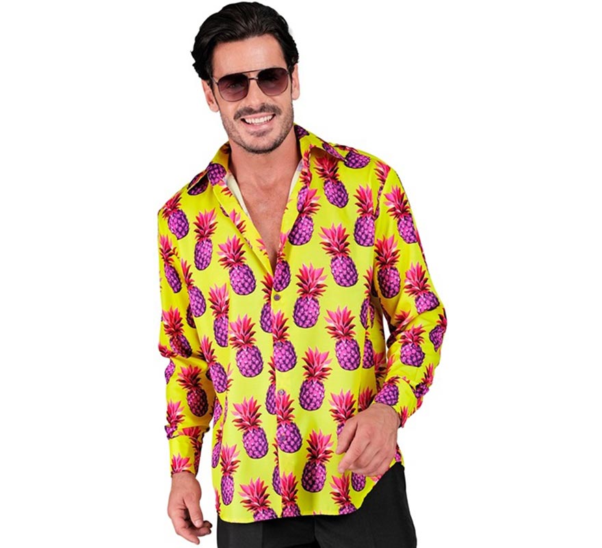 Camisa manga larga Estampada Piñas neón para hombre