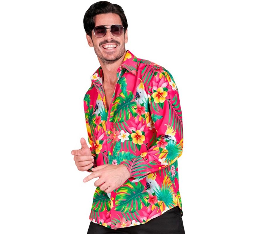 Translation missing: de.Camisa manga larga Hawaiana Estampado Cacatúa para hombre