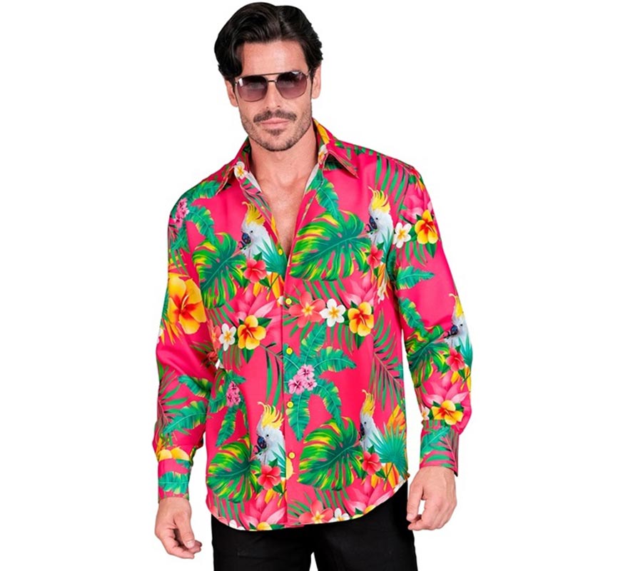 Translation missing: de.Camisa manga larga Hawaiana Estampado Cacatúa para hombre
