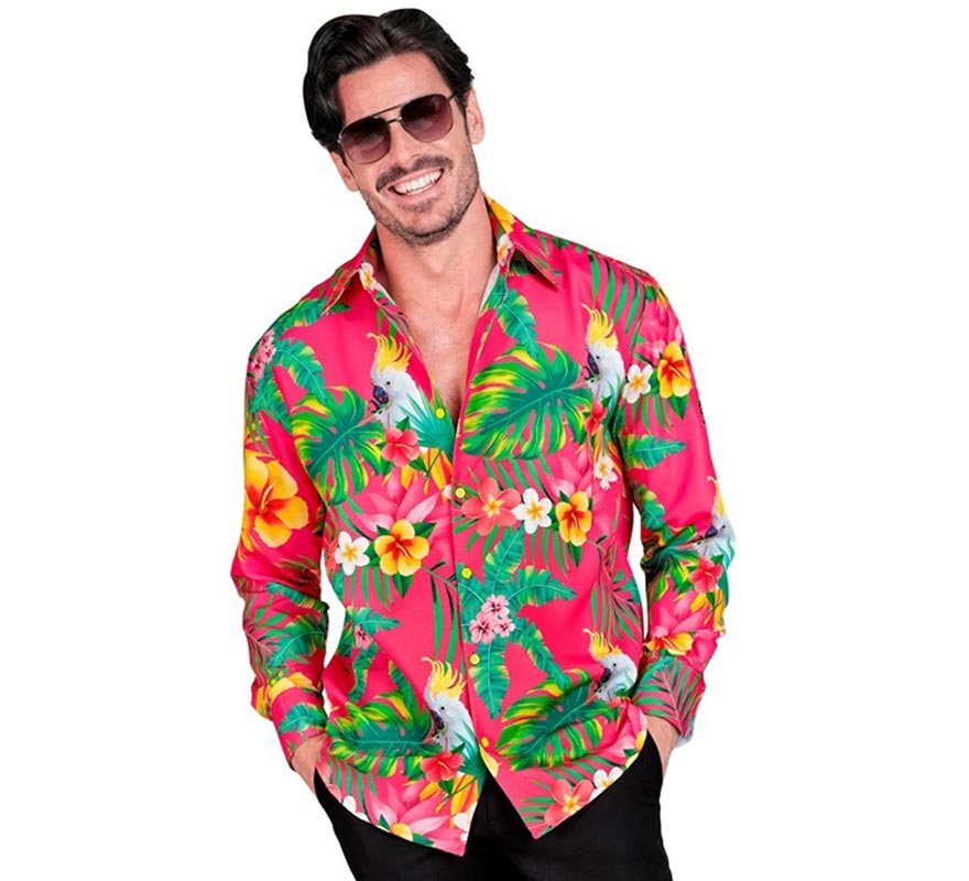 Translation missing: de.Camisa manga larga Hawaiana Estampado Cacatúa para hombre