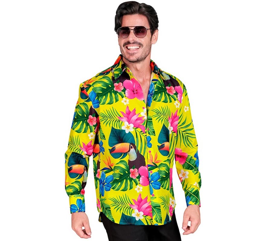 Translation missing: de.Camisa manga larga Hawaiana Estampado Tucán para hombre