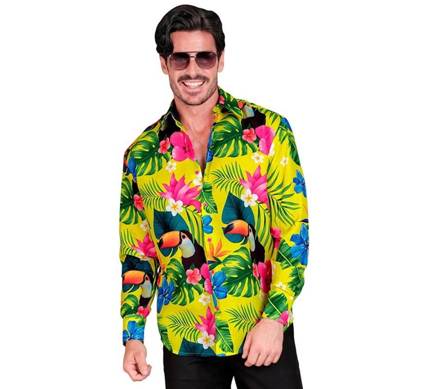 Translation missing: de.Camisa manga larga Hawaiana Estampado Tucán para hombre