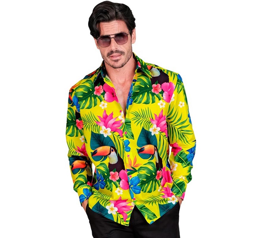 Translation missing: de.Camisa manga larga Hawaiana Estampado Tucán para hombre