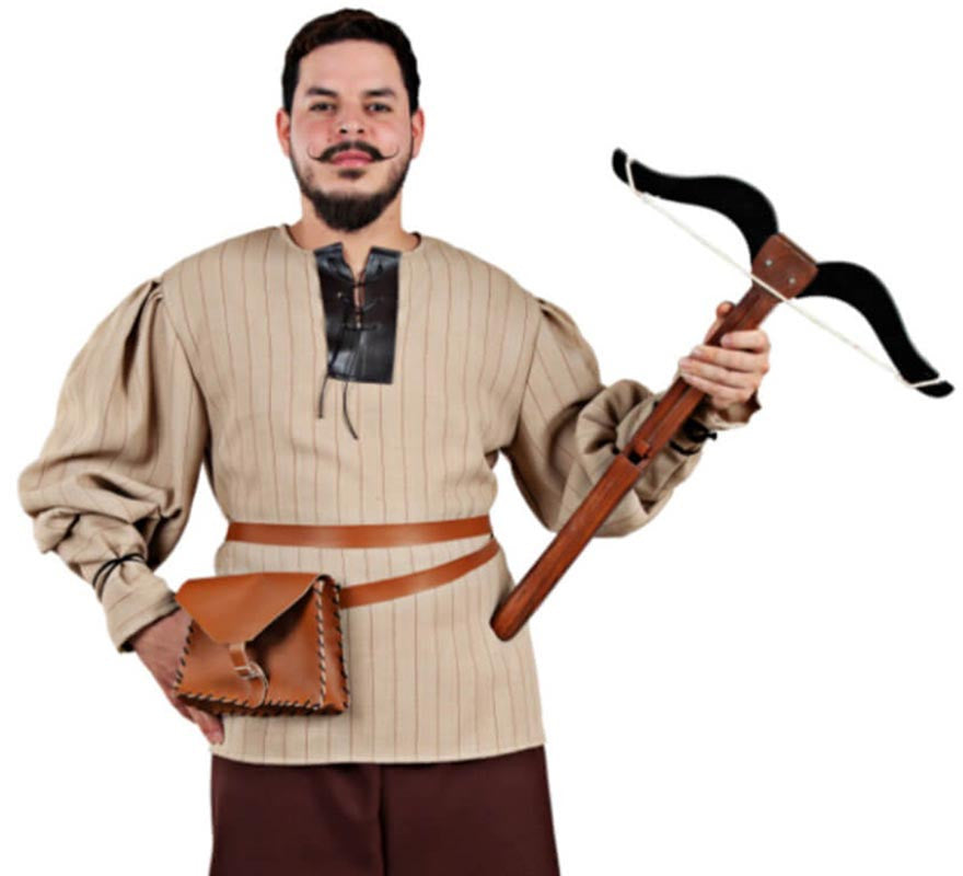 Translation missing: de.Camisa Medieval beige a Rayas para hombre