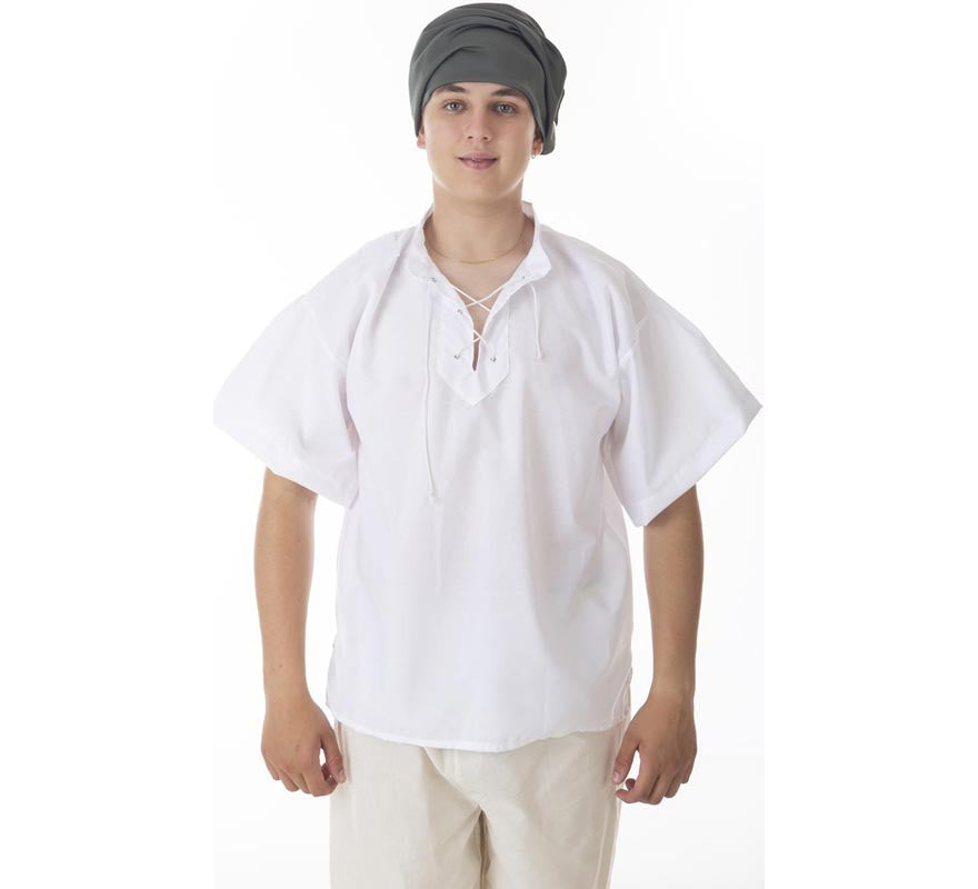 Translation missing: de.Camisa Medieval o Pirata blanca con cordón para hombre