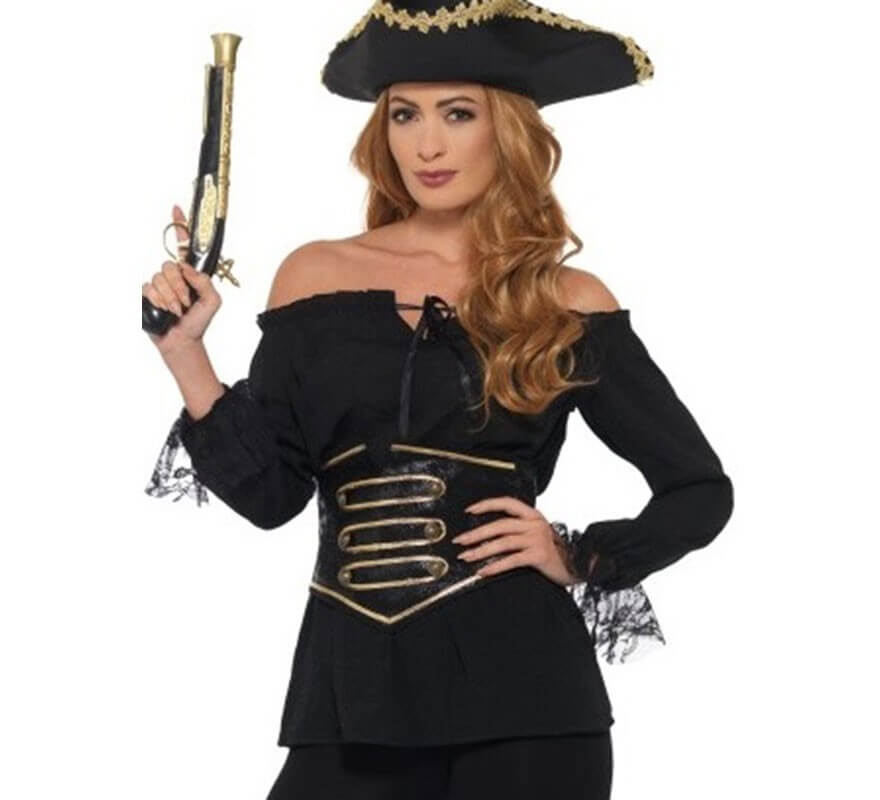Translation missing: de.Camisa Pirata Negra con Encaje para mujer