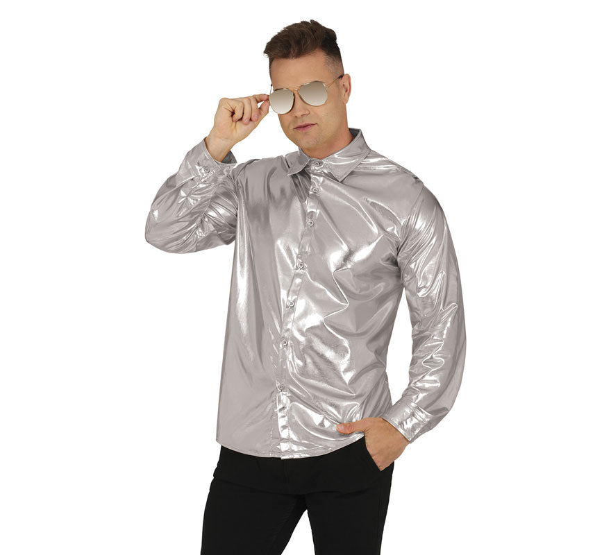 Translation missing: de.Camisa plateada brillante adulto