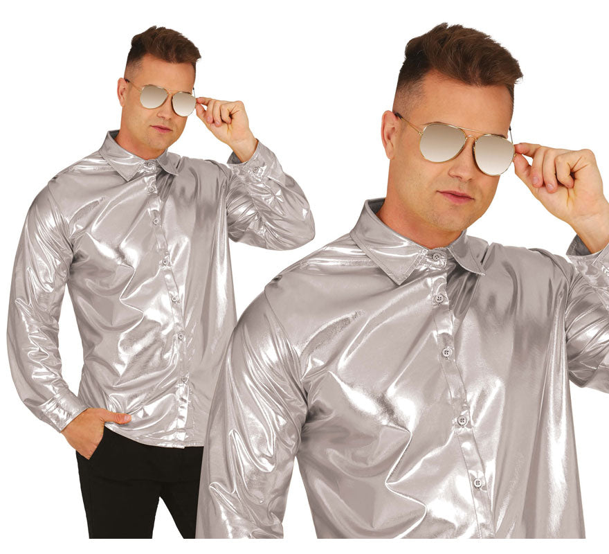 Camisa plateada brillante adulto