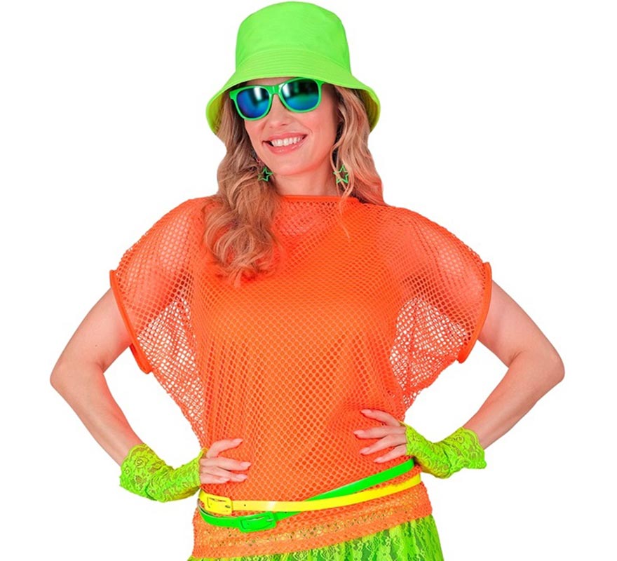 Camiseta de Malla naranja neón para mujer