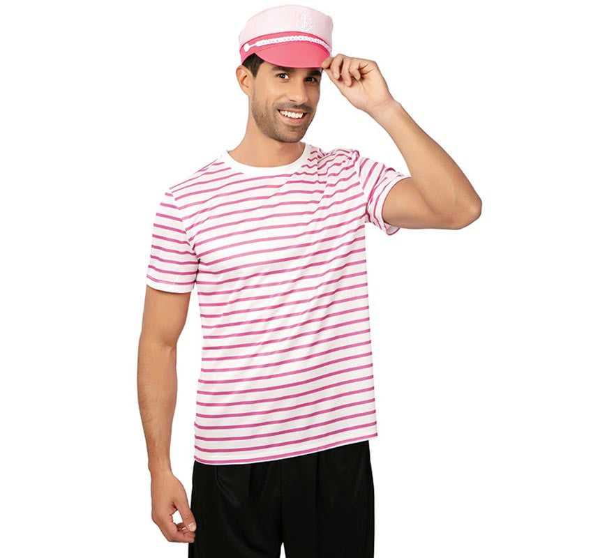 Camiseta de Marinero a rayas rosa adulto