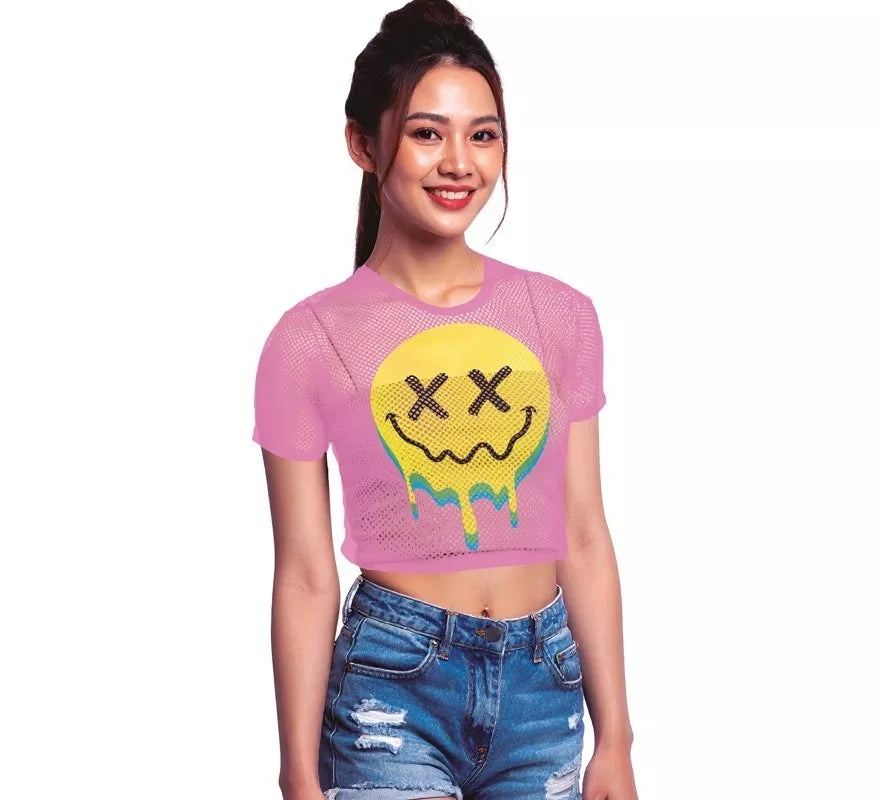 Translation missing: de.Camiseta de Rejilla Acid Smile rosa para mujer